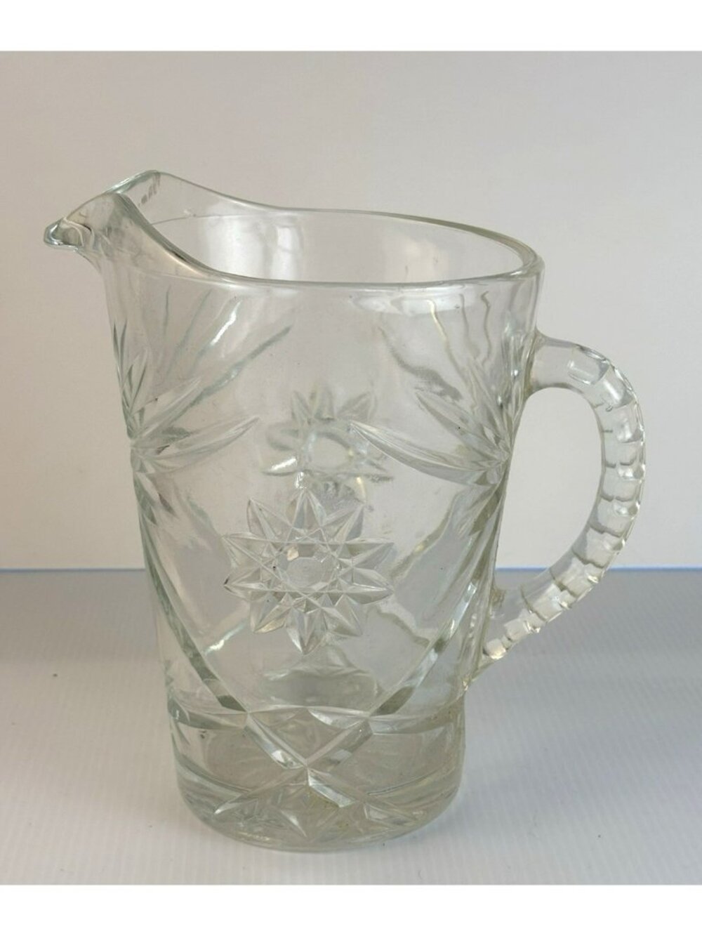 Vtg Anchor Hocking Early American Prescut Star of David Glass Pitcher